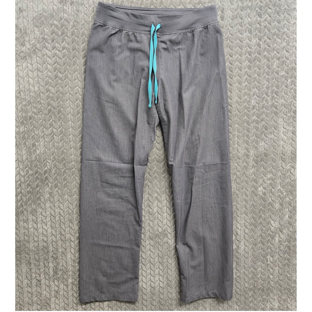 Figs Gray Track Pants with Teal Drawstring